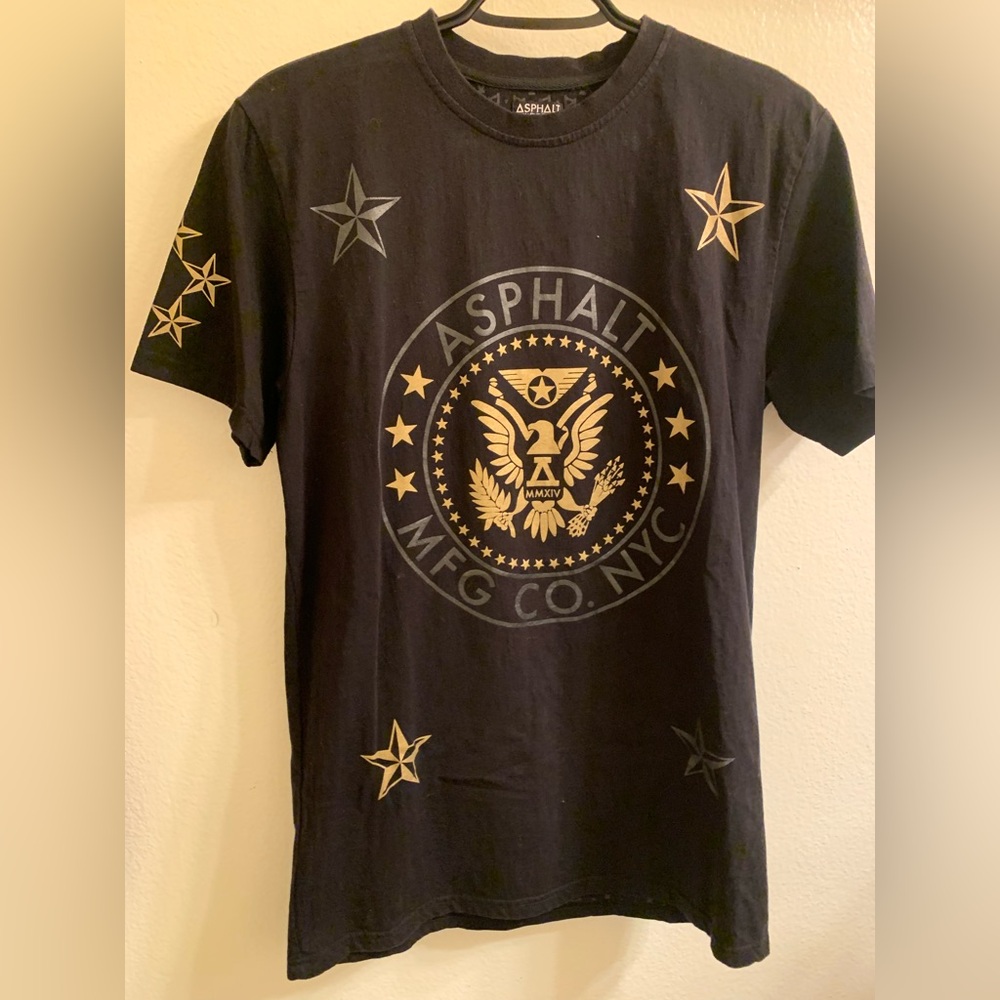 Asphalt Black Tee with Gold Star Design